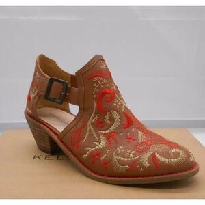 Kelsi Dagger Brooklyn Kline Embroidered Brown Leather Cut Out Bootie 8.5 M Boho